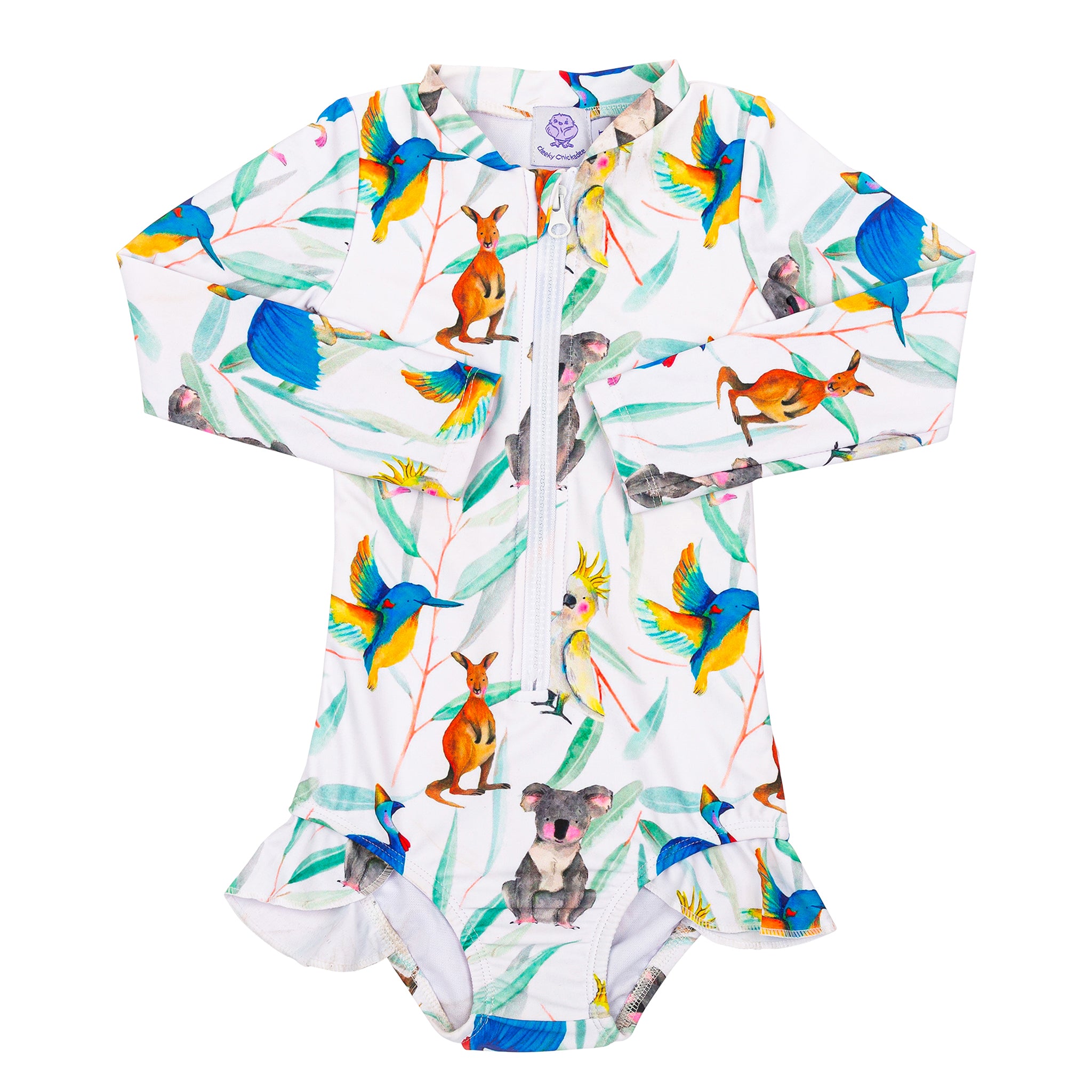 Australian Natives Girls Long Sleeve Zip Swimmers - Cheeky Chickadee Store