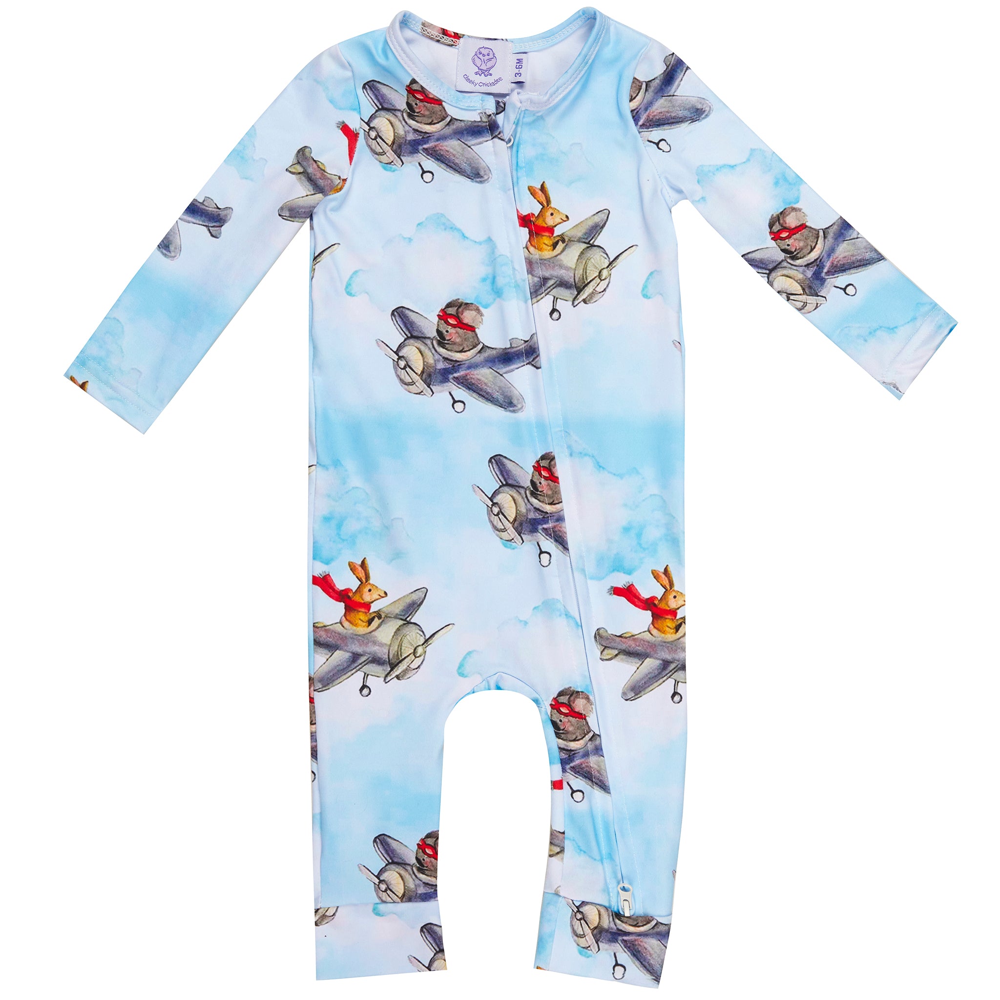 Aviation Animals Long Sleeve Double Zip Sleepsuit - Cheeky Chickadee Store