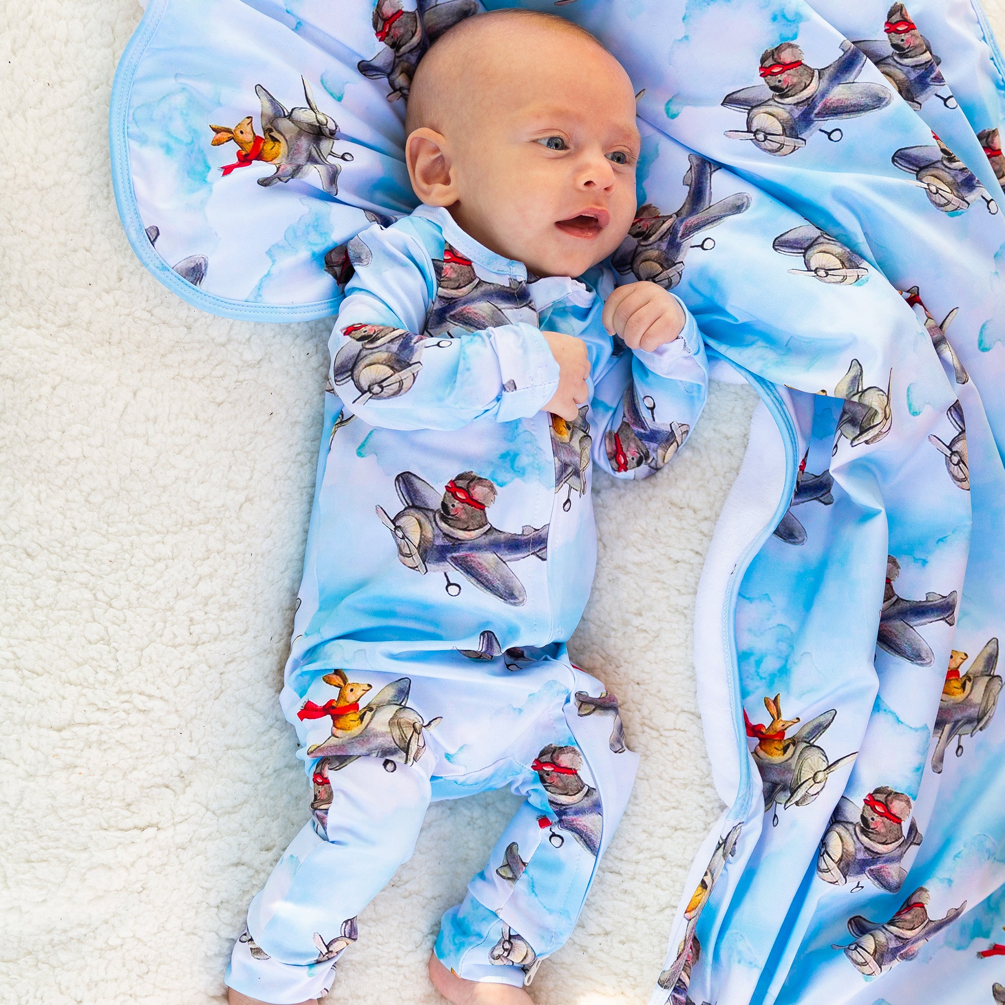 Aviation Animals Long Sleeve Double Zip Sleepsuit - Cheeky Chickadee Store