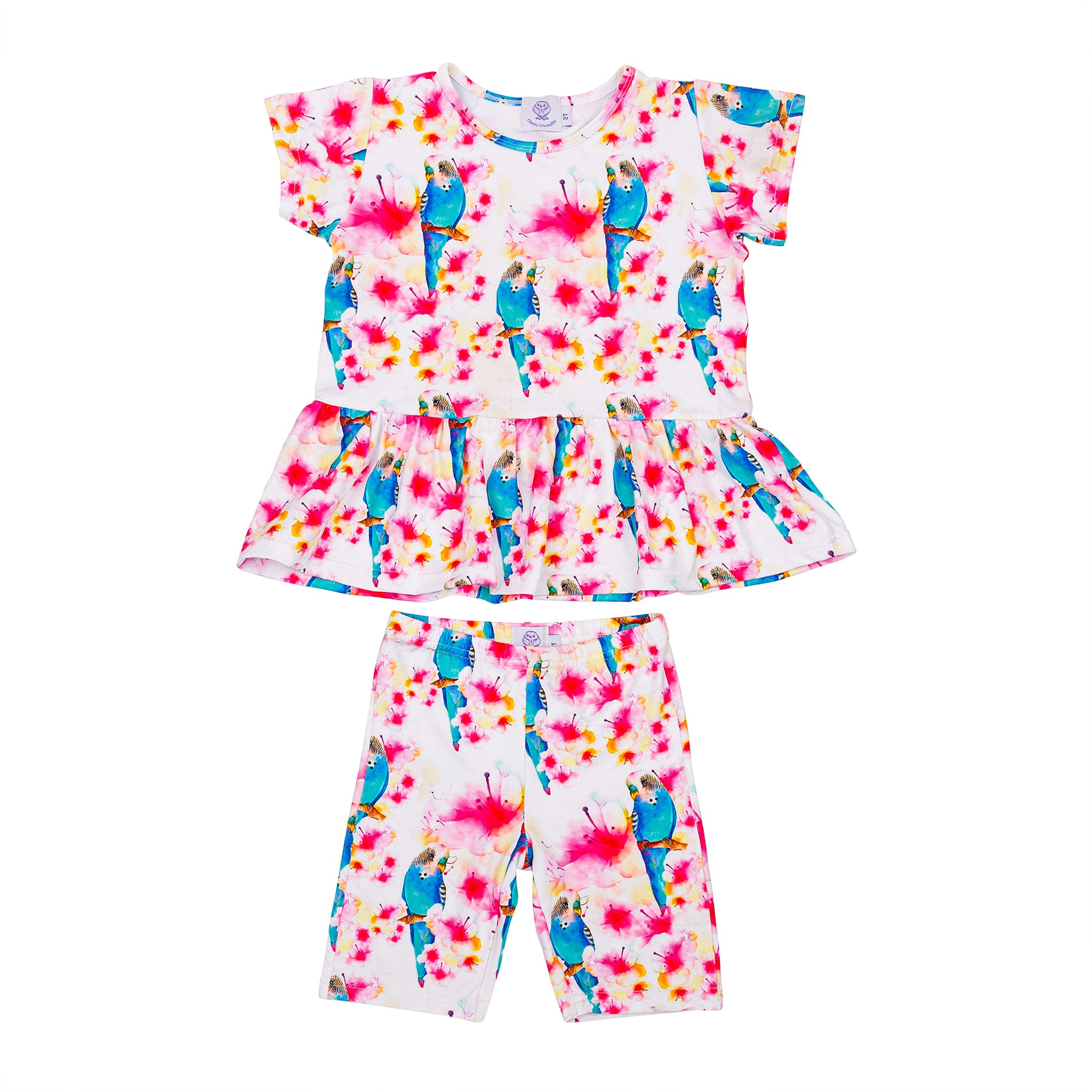 Blossoming Budgie Frill Tee & Shorts Set - Cheeky Chickadee Store