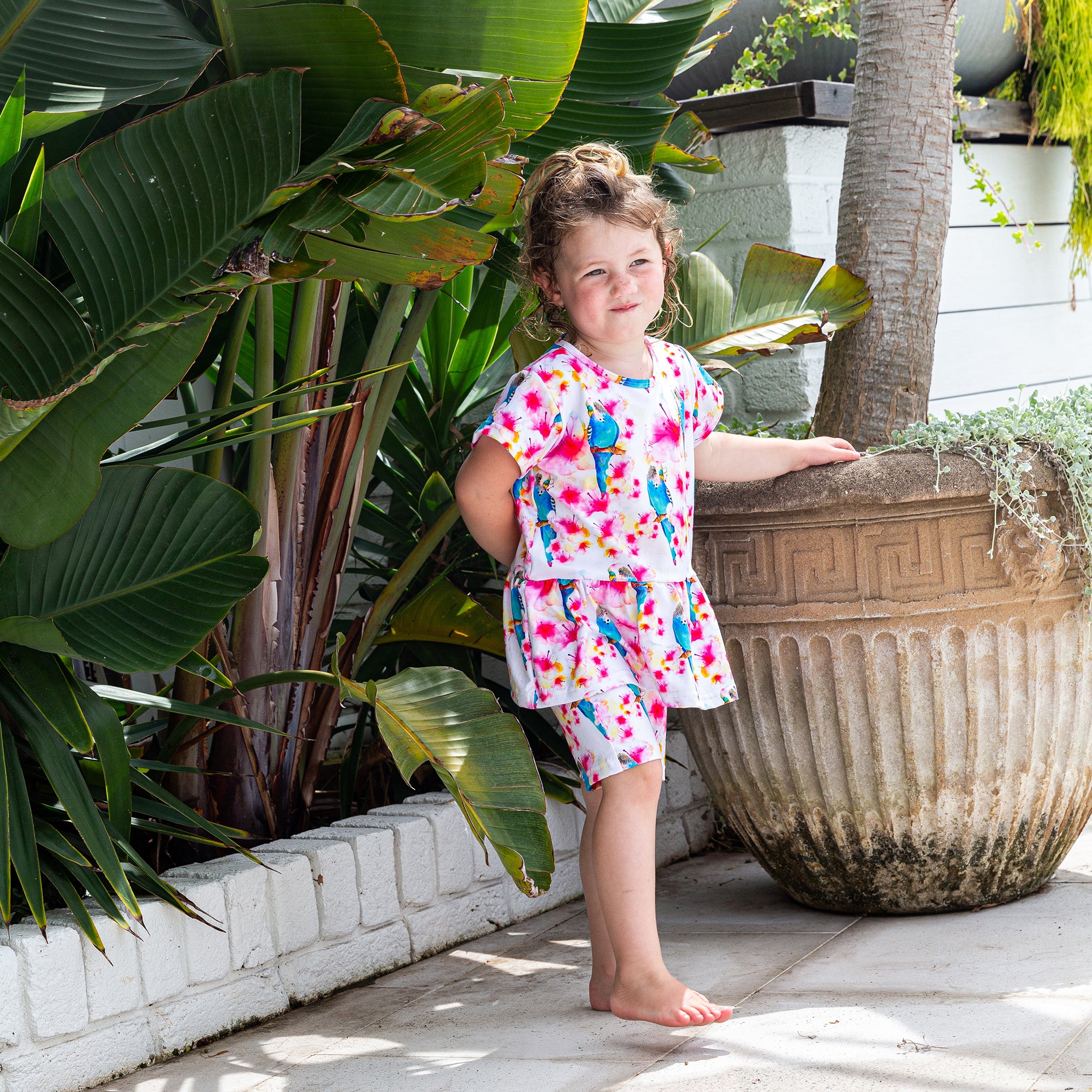 Blossoming Budgie Frill Tee & Shorts Set - Cheeky Chickadee Store