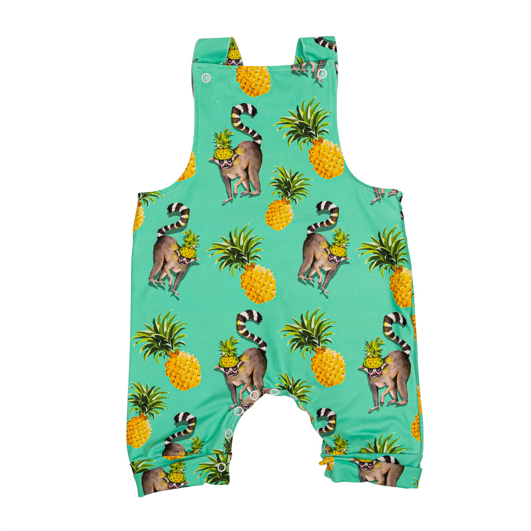 Green Pineapple Lemurs Short Leg Overalls - Cheeky Chickadee Store