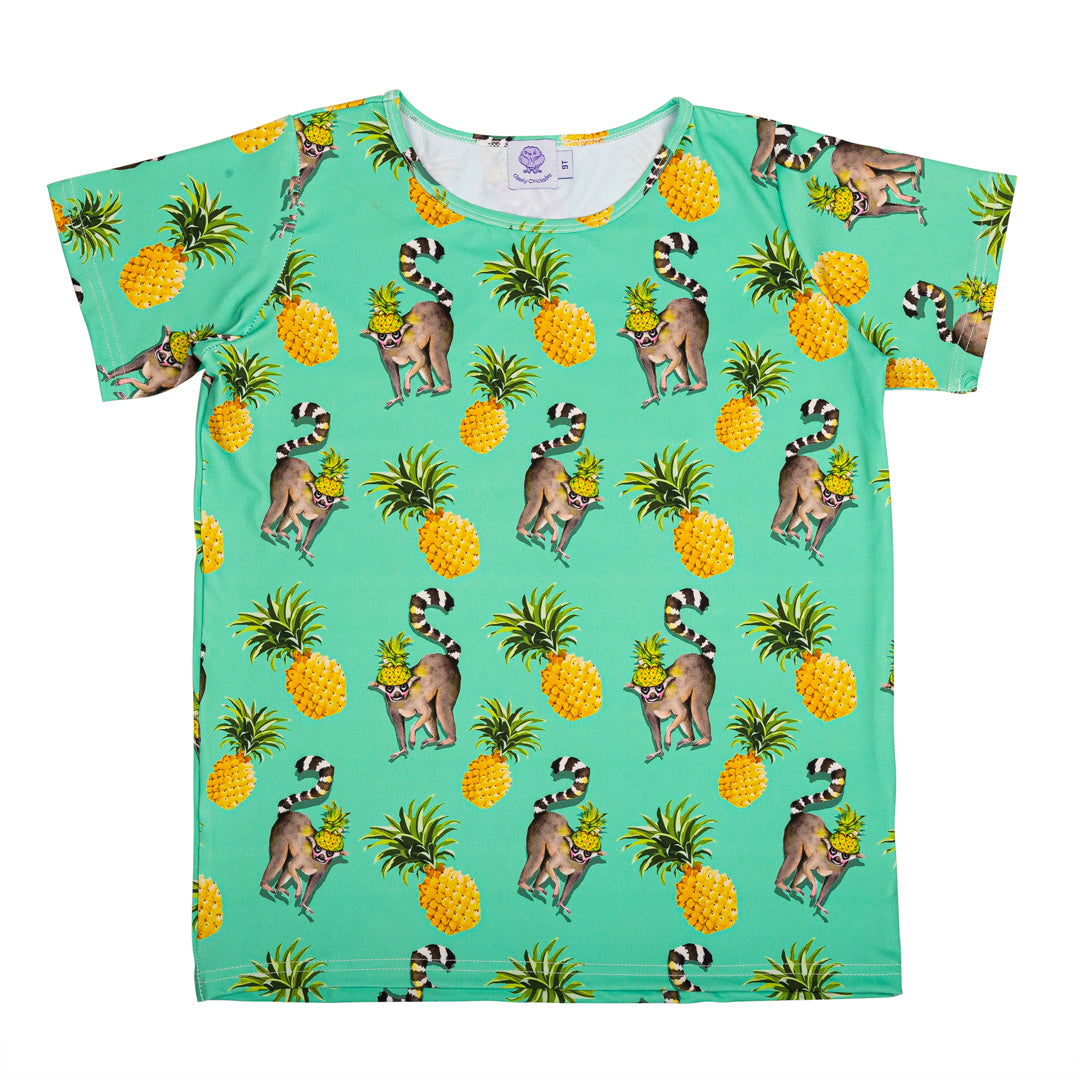 Green Pineapple Lemurs Short Sleeve Tee - Cheeky Chickadee Store