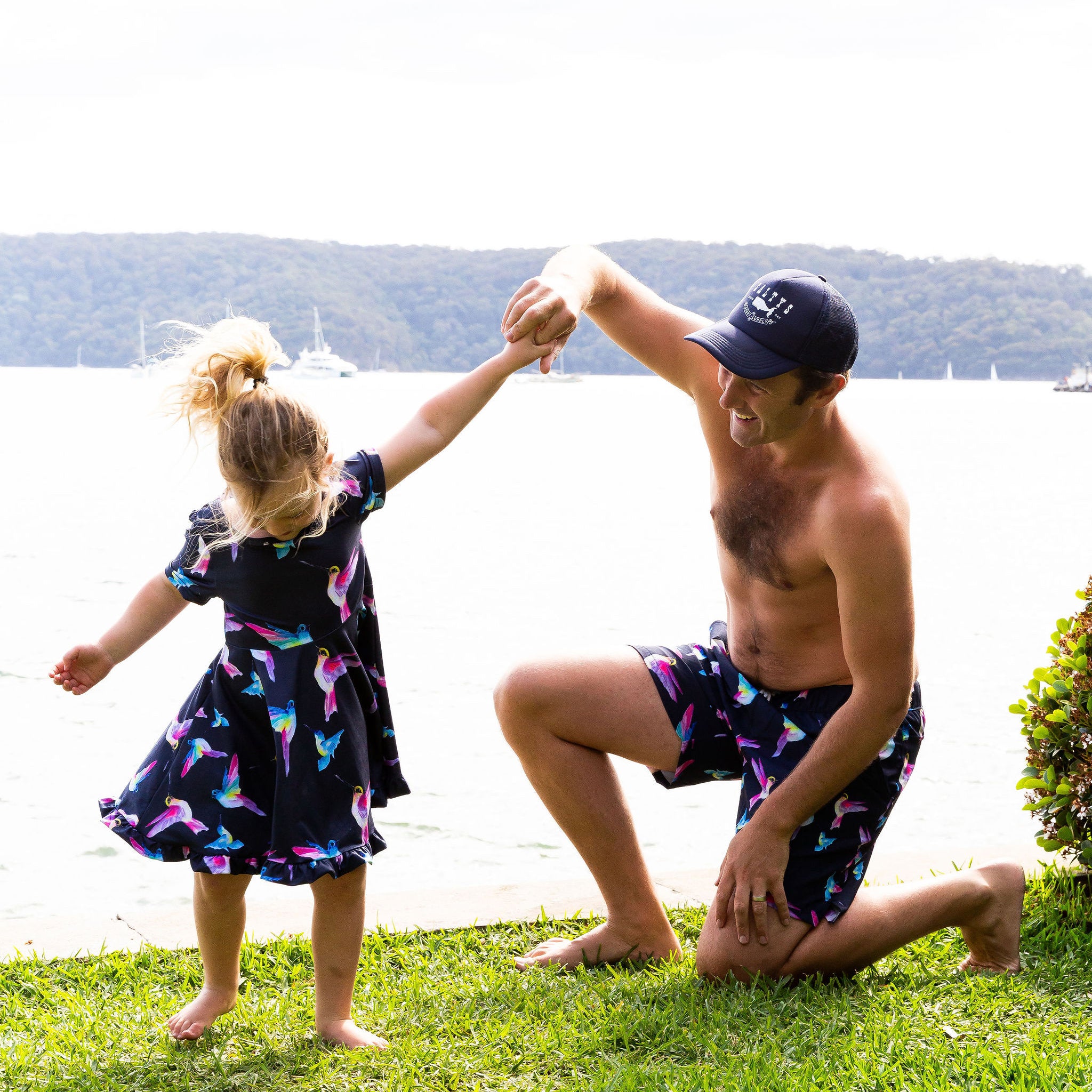 Navy Hummingbirds Twirl Dress - Cheeky Chickadee Store