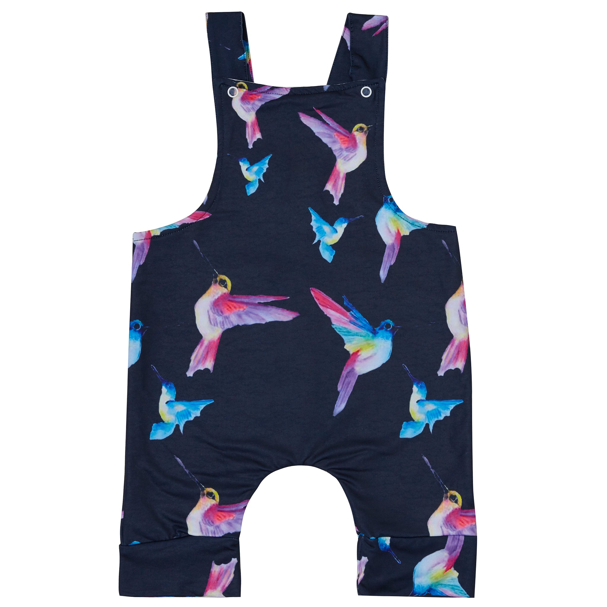 Navy Hummingbirds Short Leg Overalls - Cheeky Chickadee Store