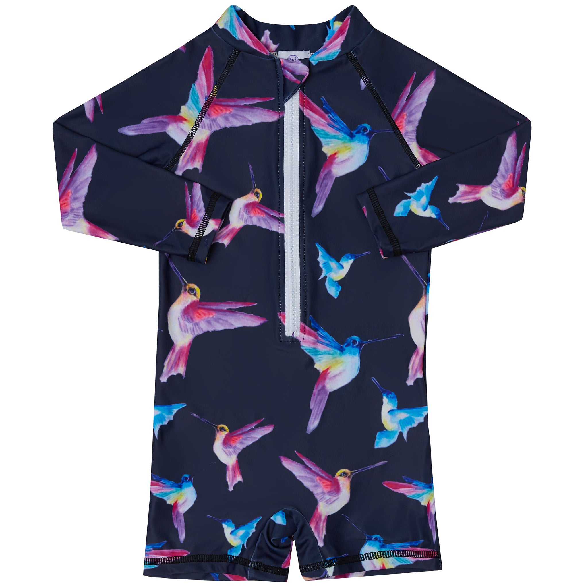 Navy Hummingbirds Unisex Long Sleeve Zip Swimmers - Cheeky Chickadee Store