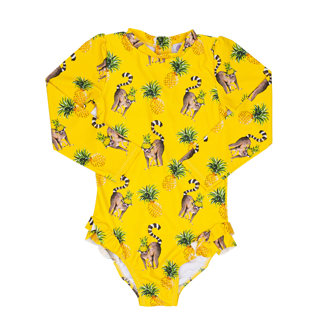 Pineapple Lemurs Girls Long Sleeve Back Zip Swimmers - Cheeky Chickadee Store