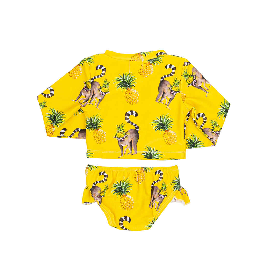 Pineapple Lemurs Girls Long Sleeve Two Piece Zip Swimmers - Cheeky Chickadee Store