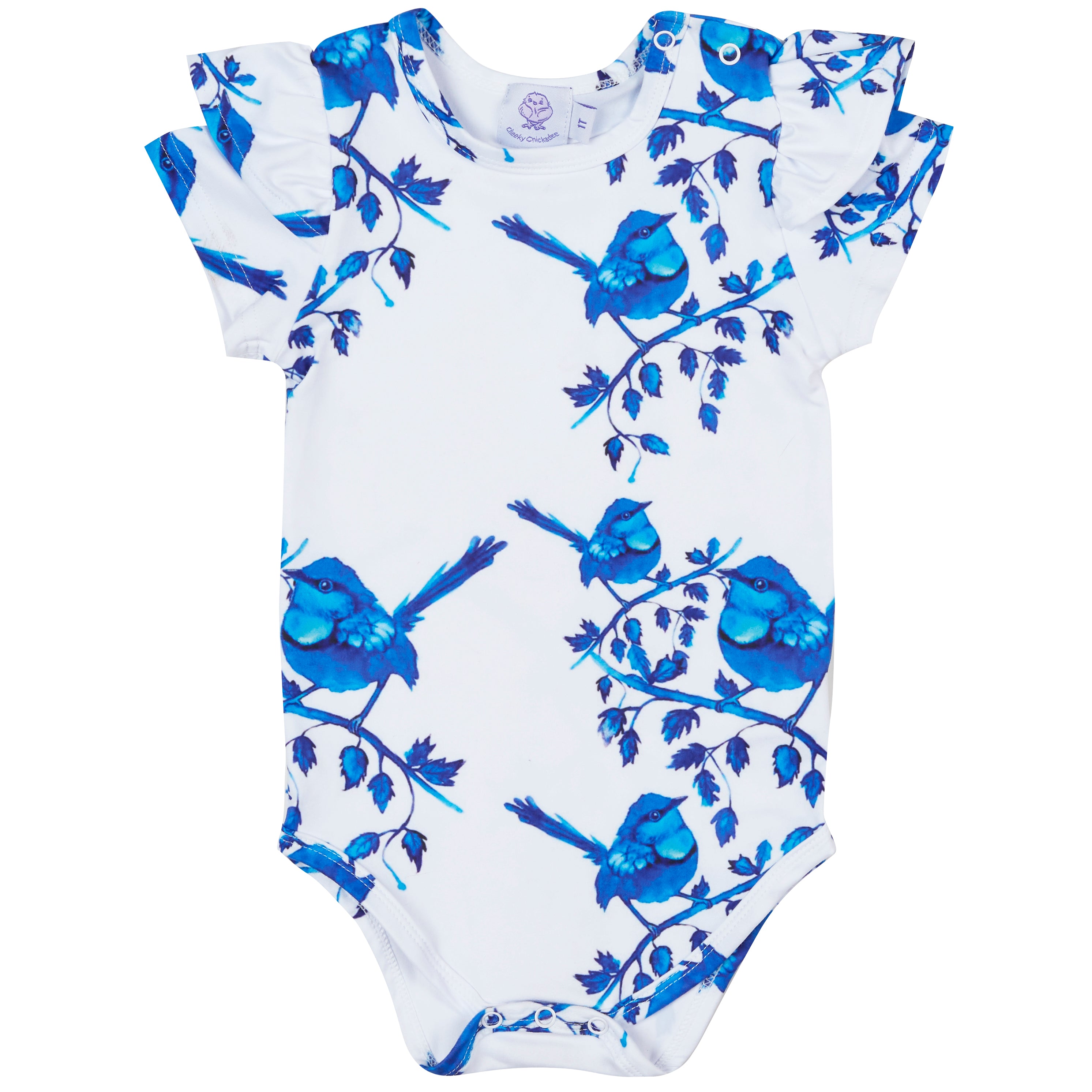 White Splendid Fairy-wren Frill Onesie - Cheeky Chickadee Store